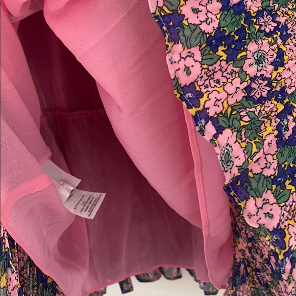 Boden The Plisse Mini Dress Tiered Skirt Chiffon Long Sleeve Ruffles Pink Sz 4 - Picture 13 of 16